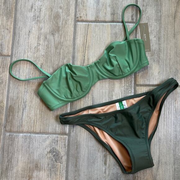 J Crew Womens Green 36A Small Cheeky Bikini Swimsuit Bathing Suit Vacation NWT - Picture 1 of 2
